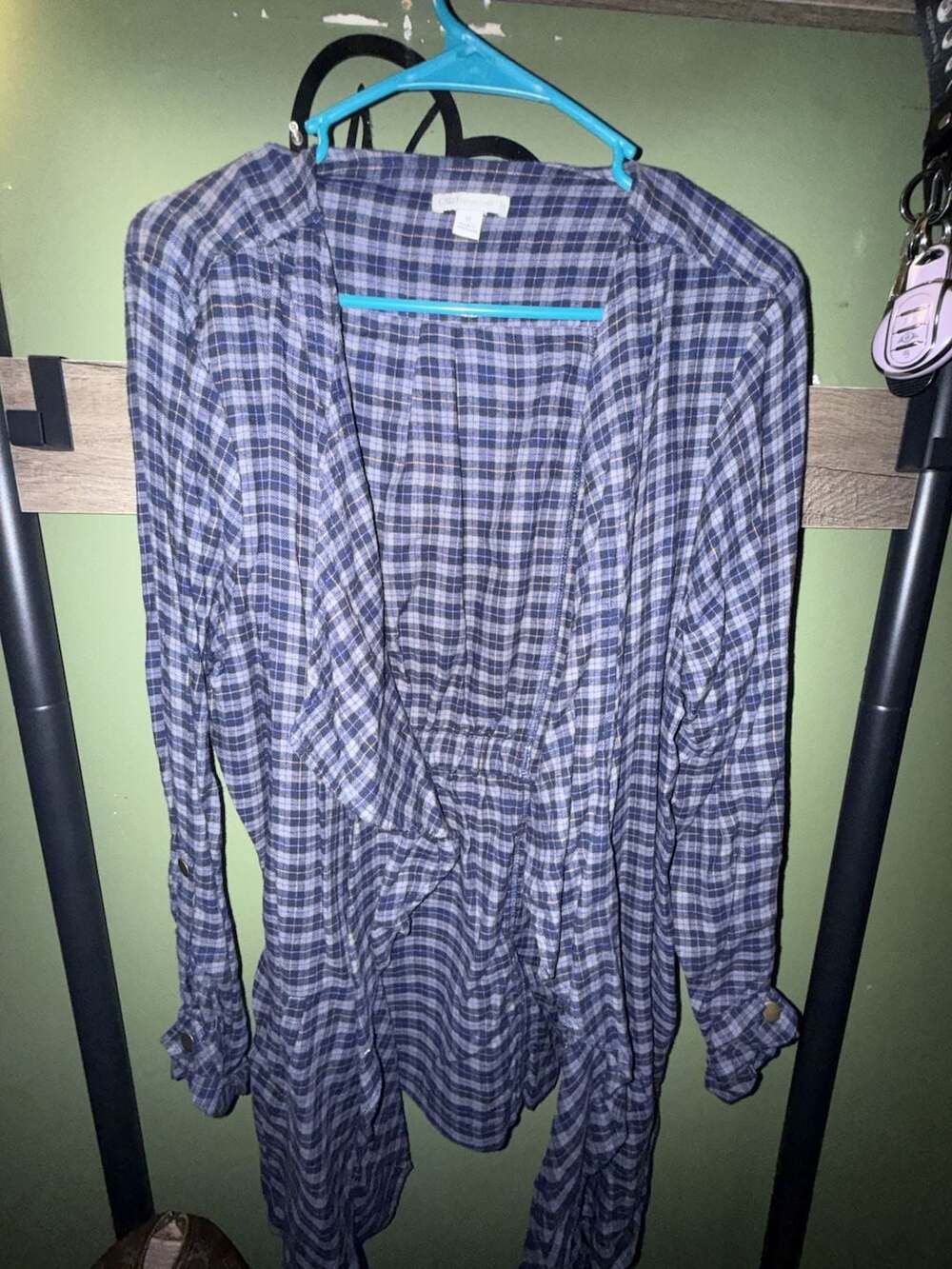 Cato Plaid Open Front Cardigan Size XL Blue Long Sleeve Asymmetric